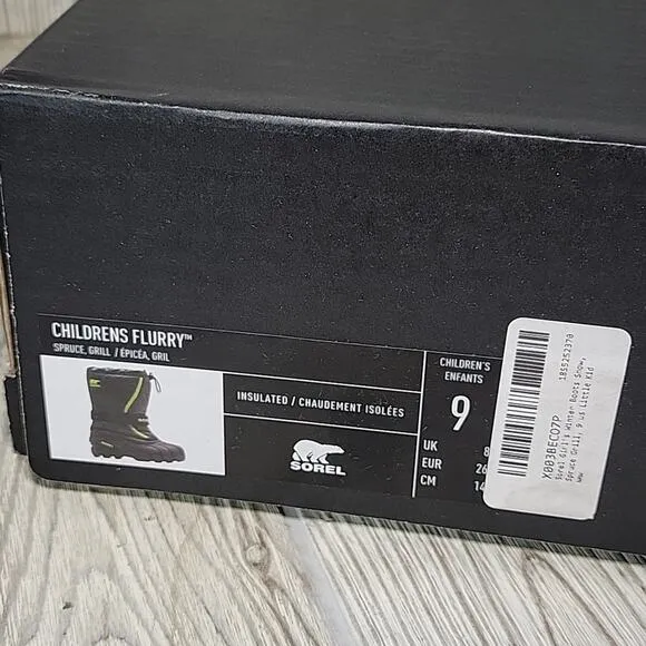 Sorel Flurry Winter Snow Boots Waterproof Kids Toddler Size 9 NEW