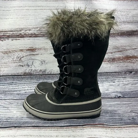 Sorel Joan Of Arctic Waterproof Black Suede Winter Boots, Women’s Size 9.5