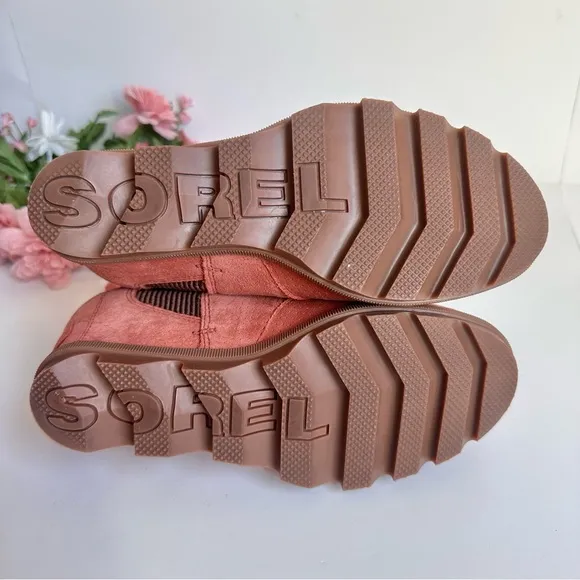 SOREL Joan Of Arctic Wedge II Chelsea Teak Brown Suede Leather Booties