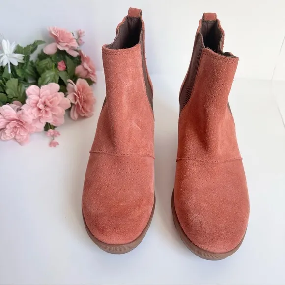 SOREL Joan Of Arctic Wedge II Chelsea Teak Brown Suede Leather Booties