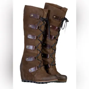 Sorel Joan Of Arctic Wedge Tall 17” Boot Women 9.5 Brown Suede Knee High Lace Up