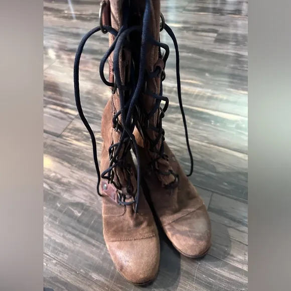 Sorel Joan Of Arctic Wedge Tall 17” Boot Women 9.5 Brown Suede Knee High Lace Up