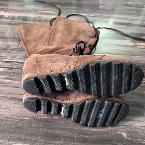 Sorel Joan Of Arctic Wedge Tall 17” Boot Women 9.5 Brown Suede Knee High Lace Up