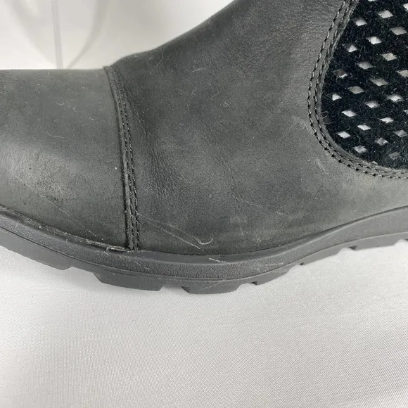 Sorel Major Pull On Boots Black Suede Leather Lasercut Perforated Mid Calf 6.5