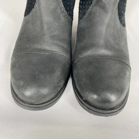 Sorel Major Pull On Boots Black Suede Leather Lasercut Perforated Mid Calf 6.5