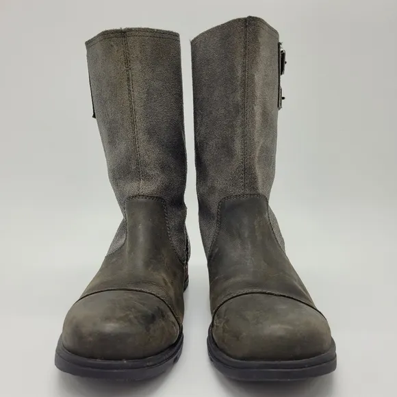 Sorel Major Pull On Boots Suede Leather Buckles Gray Brown Mid Calf Size 9