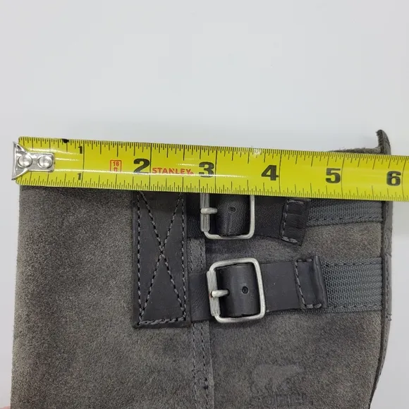 Sorel Major Pull On Boots Suede Leather Buckles Gray Brown Mid Calf Size 9