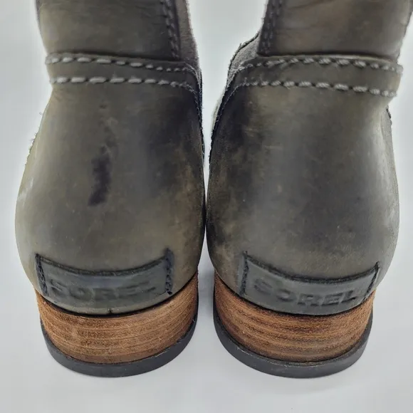 Sorel Major Pull On Boots Suede Leather Buckles Gray Brown Mid Calf Size 9