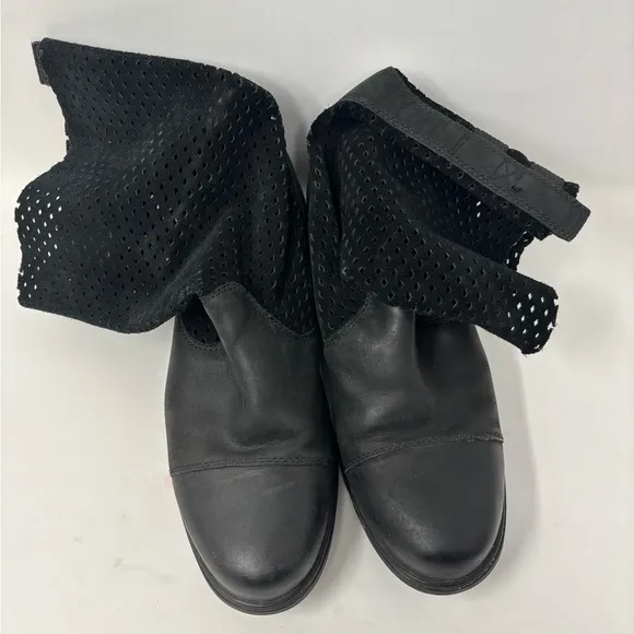 Sorel Major Women’s 9.5 Perforated Black Leather Mid Calf Ankle Slouch Boots