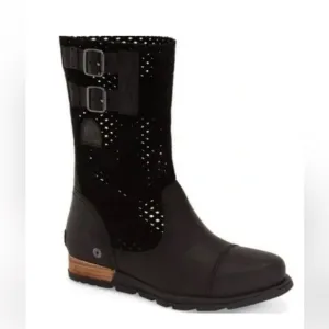 Sorel Major Women’s 9.5 Perforated Black Leather Mid Calf Ankle Slouch Boots