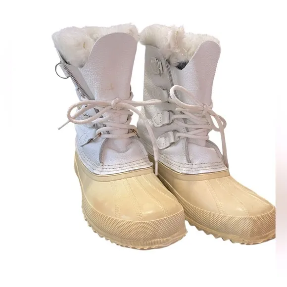 SOREL Manitou White Waterproof Leather Snow Wool Lined Winter Boots size 7
