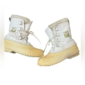 SOREL Manitou White Waterproof Leather Snow Wool Lined Winter Boots size 7