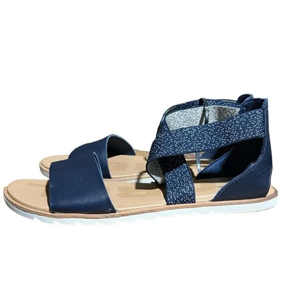Sorel Shoes WMNS 11 Blue Ella II Leather Ankle Strap Sandals Nocturnal Sea Salt