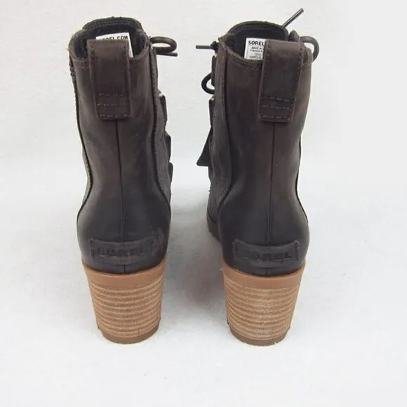 Sorel Womens 7.5 Brown Leather Lace Up Heeled Ankle Boots Waterproof NEW