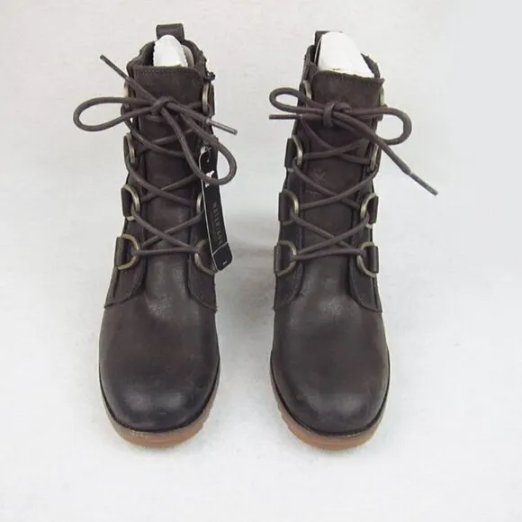 Sorel Womens 7.5 Brown Leather Lace Up Heeled Ankle Boots Waterproof NEW