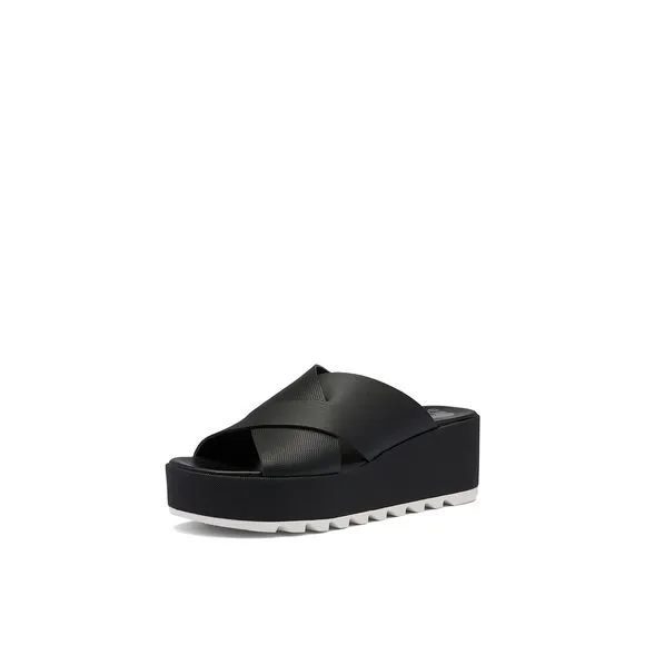 SOREL WOMEN'S CAMERON FLATFORM MULE SANDALS - BLACK, SEA SALT - SIZE 11