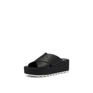 SOREL WOMEN'S CAMERON FLATFORM MULE SANDALS - BLACK, SEA SALT - SIZE 11