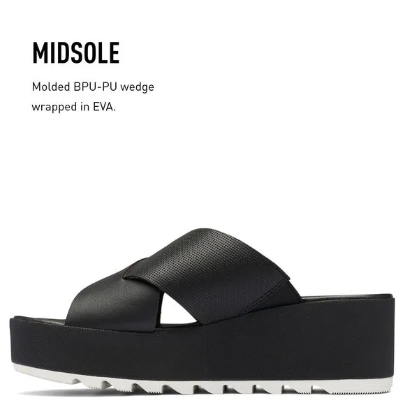 SOREL WOMEN'S CAMERON FLATFORM MULE SANDALS - BLACK, SEA SALT - SIZE 11