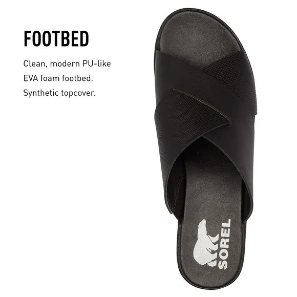 SOREL WOMEN'S CAMERON FLATFORM MULE SANDALS - BLACK, SEA SALT - SIZE 11