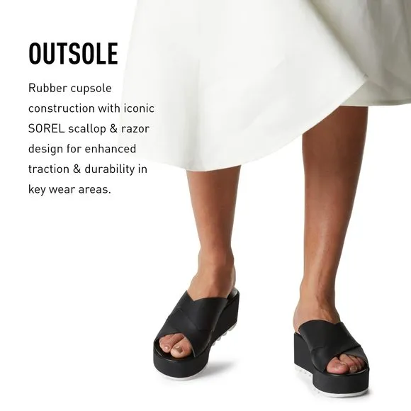 SOREL WOMEN'S CAMERON FLATFORM MULE SANDALS - BLACK, SEA SALT - SIZE 11