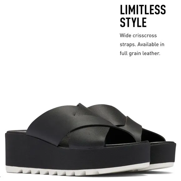 SOREL WOMEN'S CAMERON FLATFORM MULE SANDALS - BLACK, SEA SALT - SIZE 11