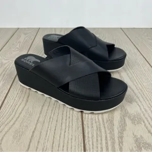 Sorel Women's Cameron Flatform Mule Sandals US10 Black &amp; Sea Salt $125