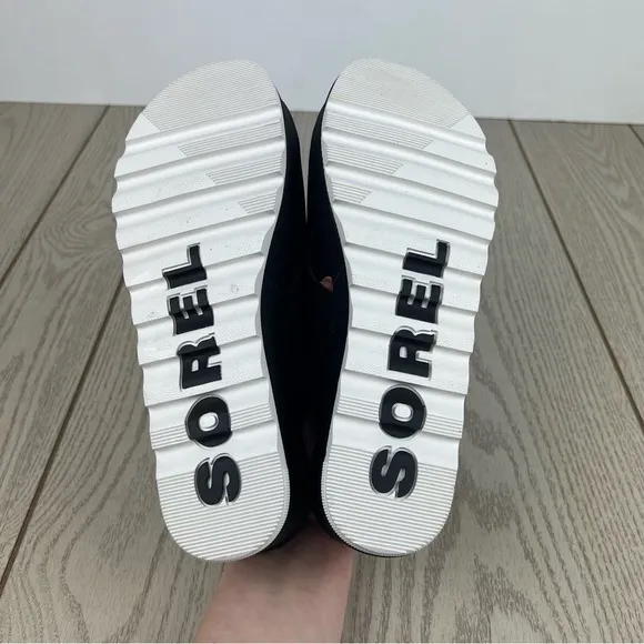 Sorel Women's Cameron Flatform Mule Sandals US10 Black &amp; Sea Salt $125