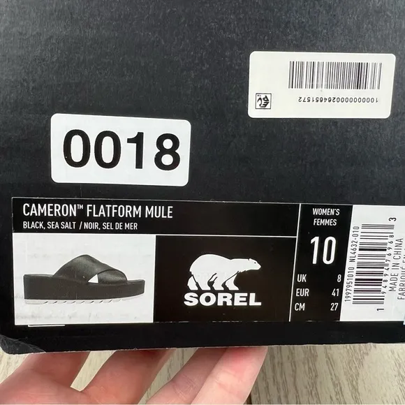 Sorel Women's Cameron Flatform Mule Sandals US10 Black &amp; Sea Salt $125