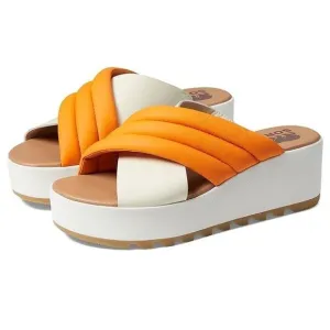 Sorel Women's Cameron Flatform Puff Mule sandals 10.5 orange Koi, Sea Salt