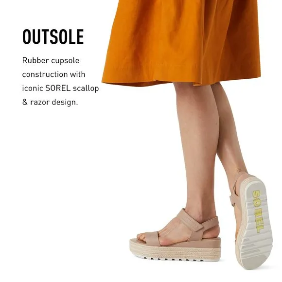 SOREL WOMEN'S CAMERON FLATFORM SANDALS - HONEST BEIGE - SIZE 9.5