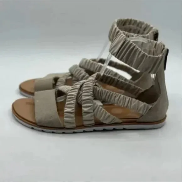 Sorel Women's Ella II Ankle Strap Leather Upper Sandals in Taupe Size 9.5