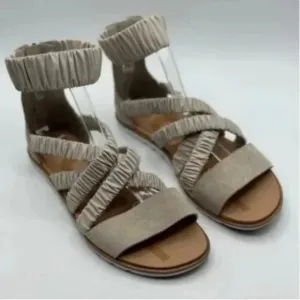 Sorel Women's Ella II Ankle Strap Leather Upper Sandals in Taupe Size 9.5