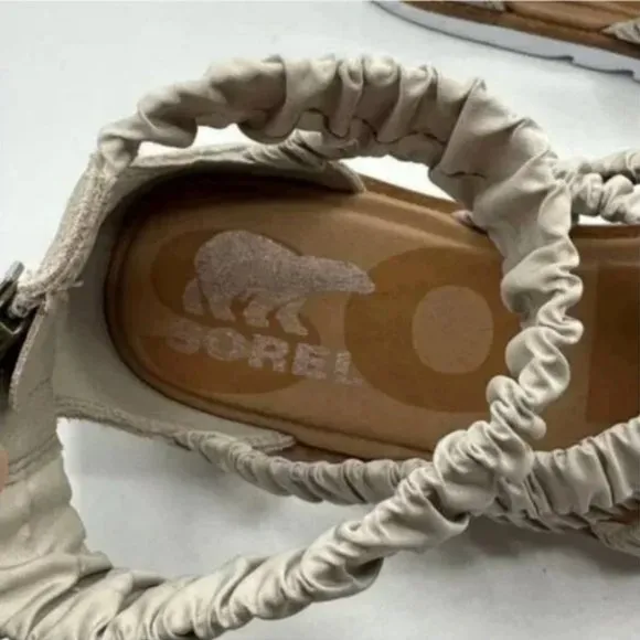 Sorel Women's Ella II Ankle Strap Leather Upper Sandals in Taupe Size 9.5
