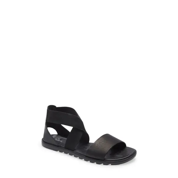 Sorel Women’s ELLA™ II Flat Leather Sandals Black, Size 9.5