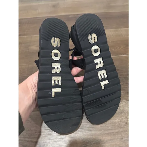 Sorel Women’s ELLA™ II Flat Leather Sandals Black, Size 9.5