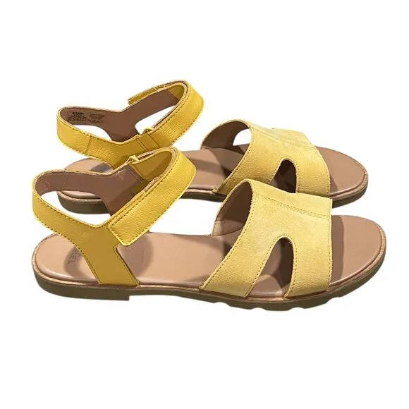 Sorel Womens Ella III Ankle Strap Flat Leather Sandals Yellow Size 10