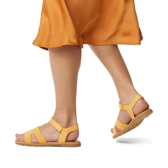 Sorel Womens Ella III Ankle Strap Flat Leather Sandals Yellow Size 10
