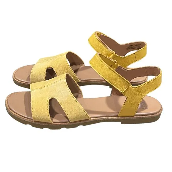 Sorel Womens Ella III Ankle Strap Flat Leather Sandals Yellow Size 10