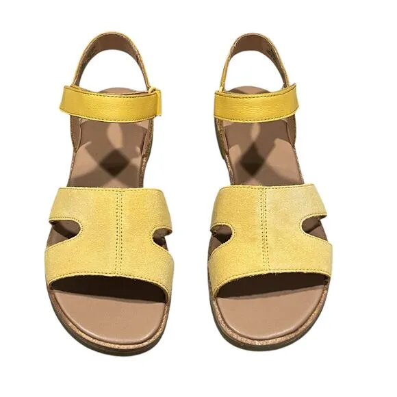 Sorel Womens Ella III Ankle Strap Flat Leather Sandals Yellow Size 10