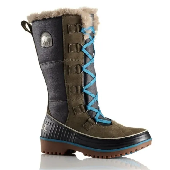 SOREL Women's Tivoli High II Canvas Winter Boots Blue Grey Green Lace Up 7.5