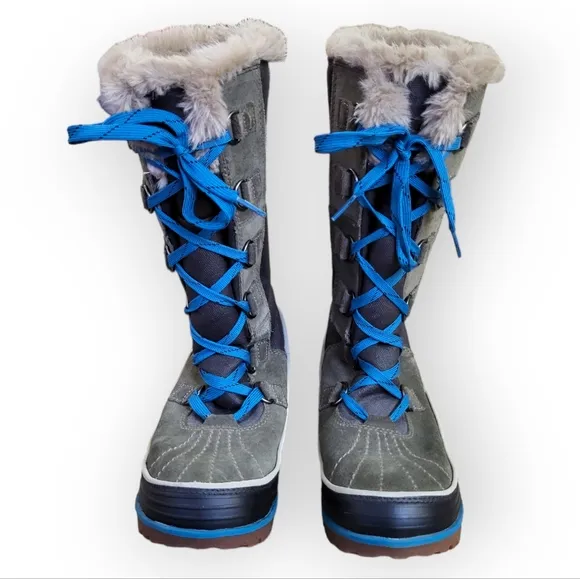 SOREL Women's Tivoli High II Canvas Winter Boots Blue Grey Green Lace Up 7.5