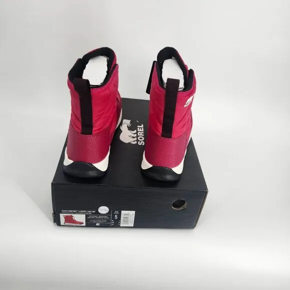 Sorel Youth Whitney II Short Lace WP Sneaker Boots Fuchsia Rush Black Size 5 NWB