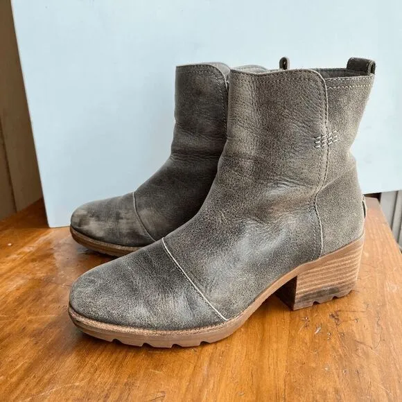 Sorel Cate Waterproof Block Heel Leather-Suede Ankle Boots Women’s 7.5