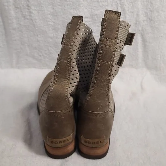 Sorel Major Pull On Perforated Verdant Taupe Beige Brown Mid Calf Boots
