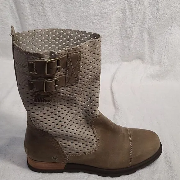 Sorel Major Pull On Perforated Verdant Taupe Beige Brown Mid Calf Boots