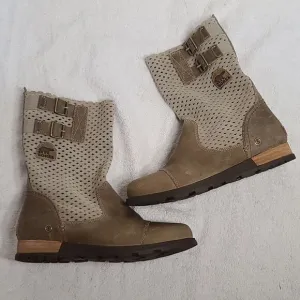 Sorel Major Pull On Perforated Verdant Taupe Beige Brown Mid Calf Boots