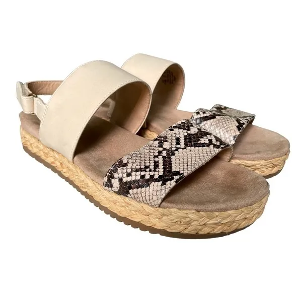 SOUL Naturalizer Dorri Wedge Snake Print Raffia Platform Sandals Size 9.5