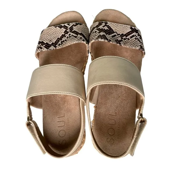 SOUL Naturalizer Dorri Wedge Snake Print Raffia Platform Sandals Size 9.5