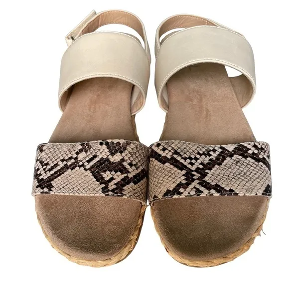 SOUL Naturalizer Dorri Wedge Snake Print Raffia Platform Sandals Size 9.5