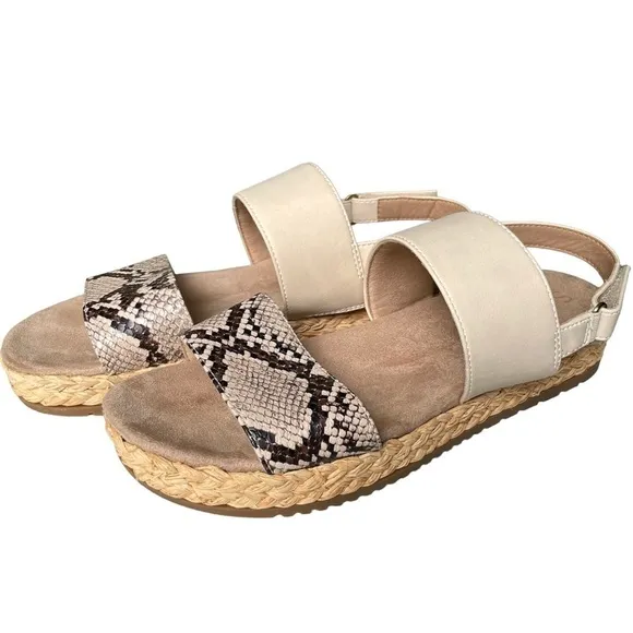 SOUL Naturalizer Dorri Wedge Snake Print Raffia Platform Sandals Size 9.5